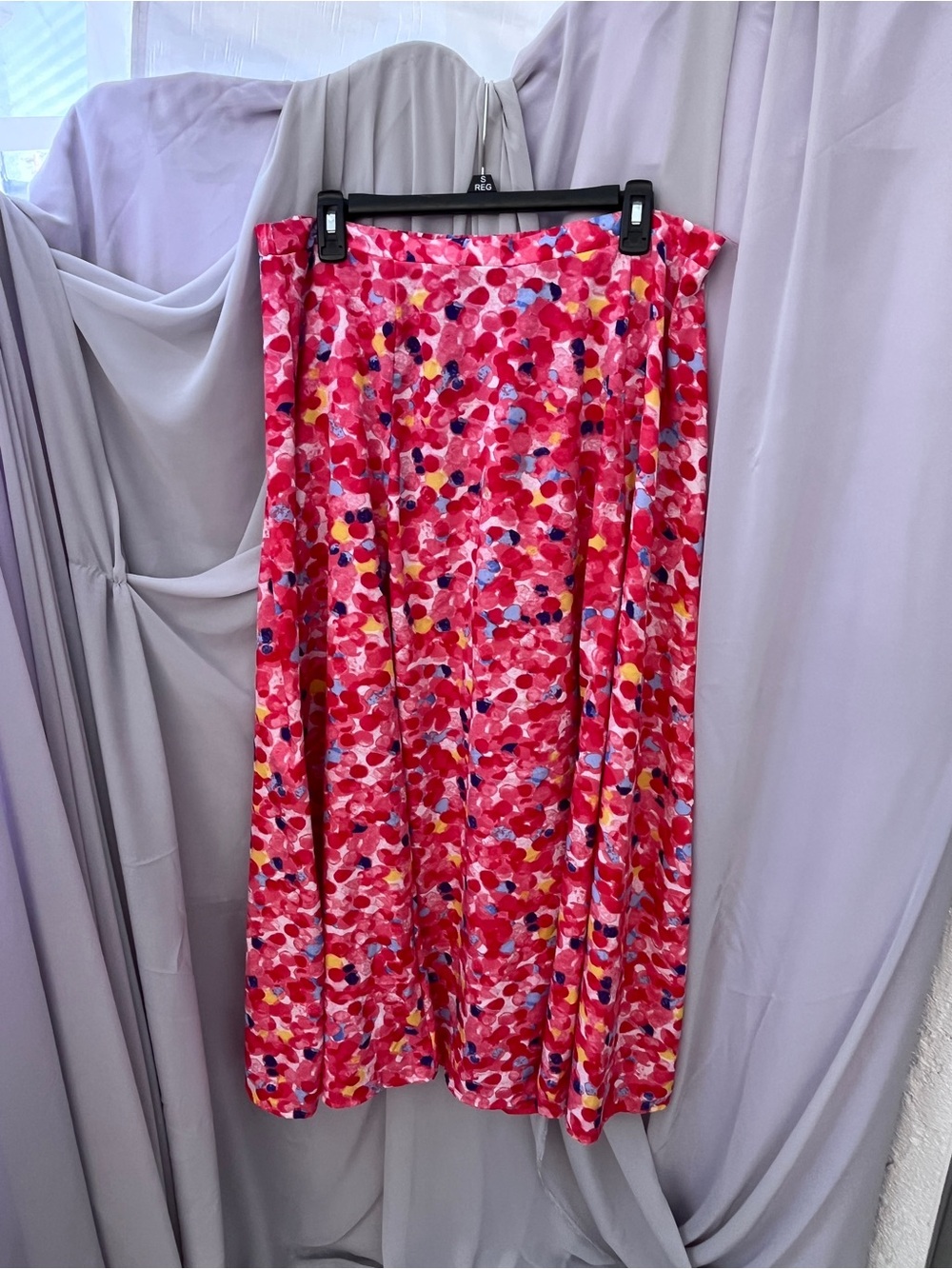 Bright Pink Printed Maxi Skirt with Multicolor Dot Pattern
